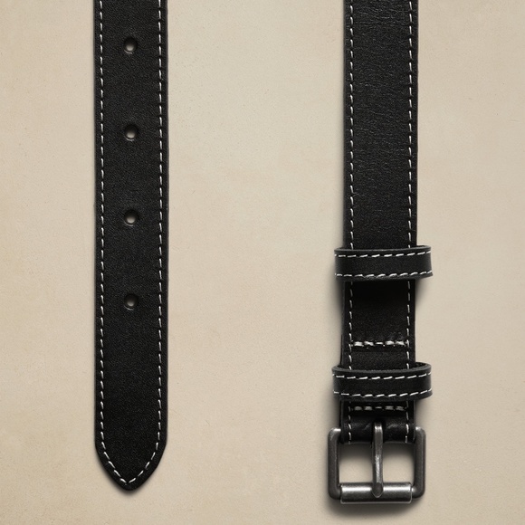 New! BANANA REPUBLIC Heritage Leather Belt Bag, Black w/ White stitching, OS - Picture 3 of 3